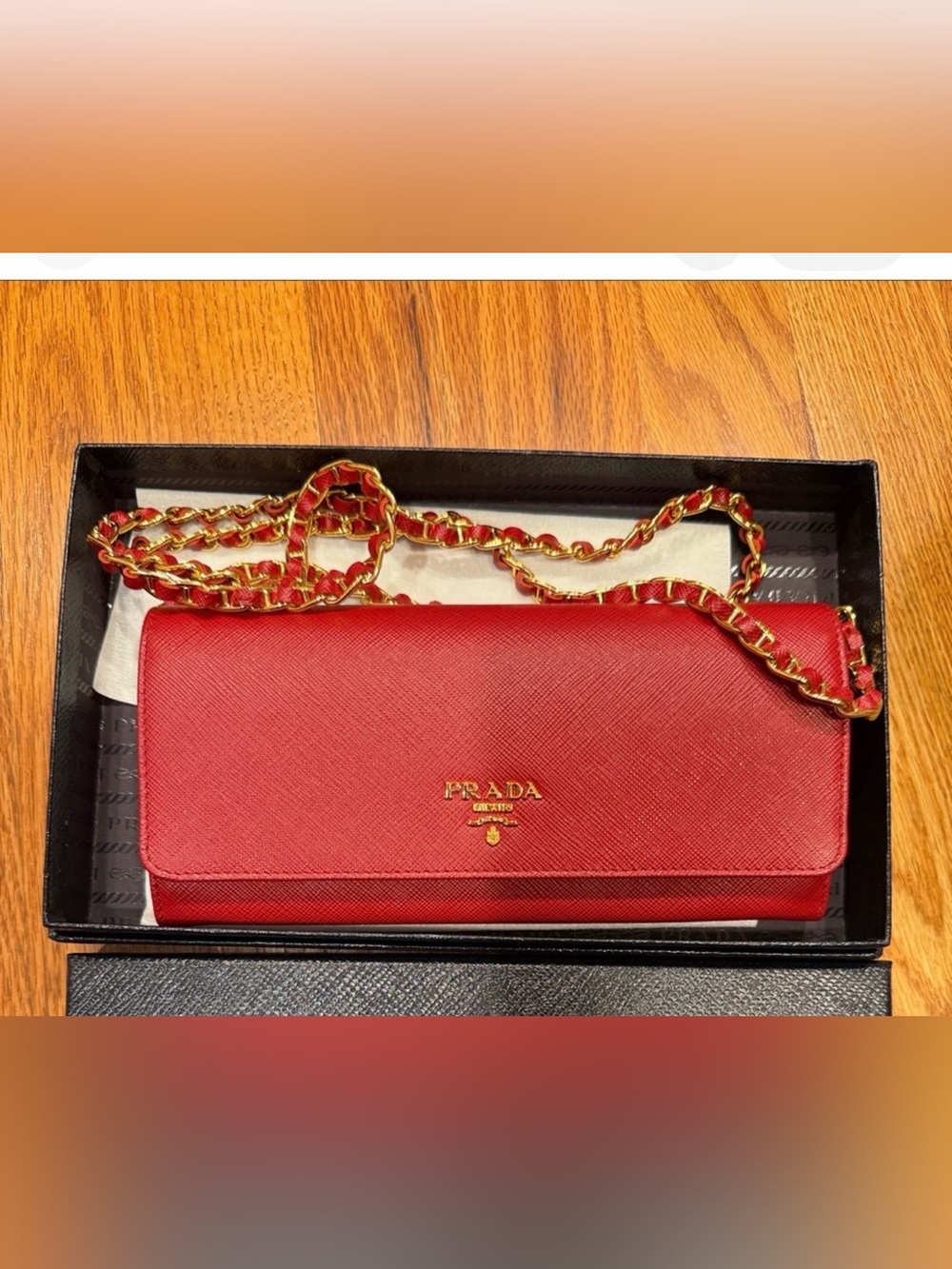 Prada Red Saffiano authentic Chain Shoulder Bag